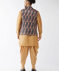 Buy 1 Get 1 VASTRAMAY Men's Cotton Blend Ethnic Jacket With Rose Gold Silk Blend Kurta And Dhoti Pant