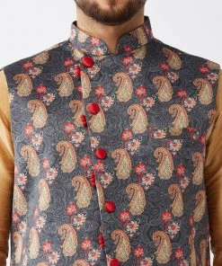 Buy 1 Get 1 VASTRAMAY Men's Cotton Blend Ethnic Jacket With Rose Gold Silk Blend Kurta And Dhoti Pant