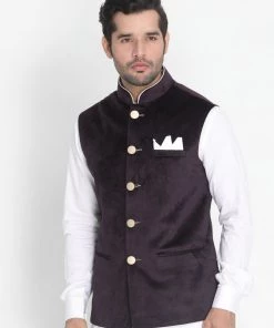Buy 1 Get 1 VASTRAMAY Men's Black Velvet Ethnic Jacket