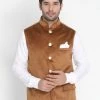 VASTRAMAY Men's Brown Velvet Ethnic Jacket
