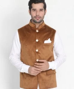 VASTRAMAY Men's Brown Velvet Ethnic Jacket