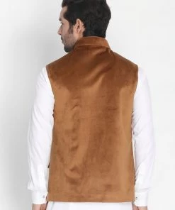 VASTRAMAY Men's Brown Velvet Ethnic Jacket 11 VASTRAMAY Men's Brown Velvet Ethnic Jacket
