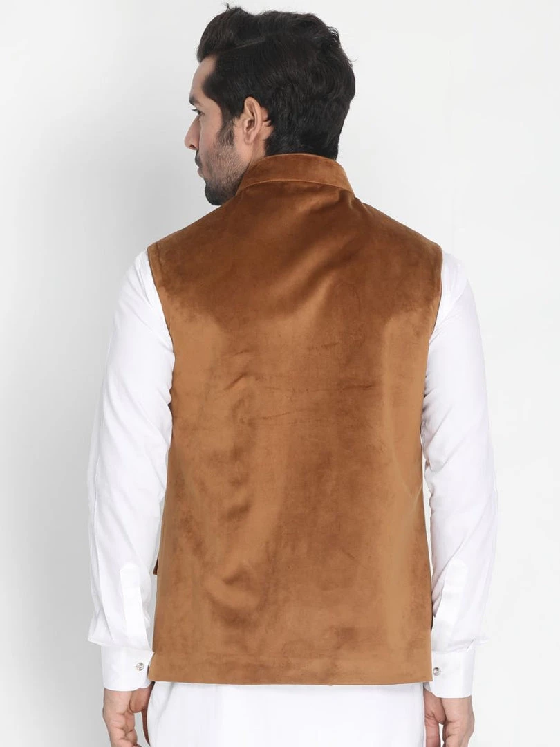 VASTRAMAY Men's Brown Velvet Ethnic Jacket 6 VASTRAMAY Men's Brown Velvet Ethnic Jacket