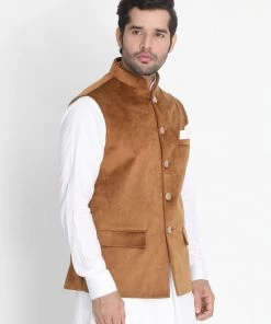VASTRAMAY Men's Brown Velvet Ethnic Jacket
