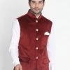 VASTRAMAY Men's Maroon Velvet Ethnic Jacket Buy 1 Get 1