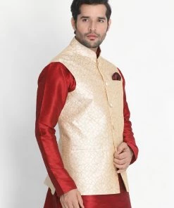 Buy 1 Get 1 VASTRAMAY Men's Beige Silk Blend Ethnic Jacket