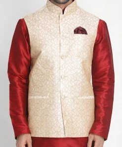 Buy 1 Get 1 VASTRAMAY Men's Beige Silk Blend Ethnic Jacket 10 Buy 1 Get 1 VASTRAMAY Men's Beige Silk Blend Ethnic Jacket