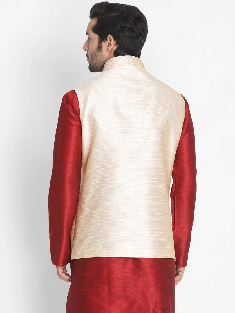 Buy 1 Get 1 VASTRAMAY Men's Beige Silk Blend Ethnic Jacket 6 Buy 1 Get 1 VASTRAMAY Men's Beige Silk Blend Ethnic Jacket