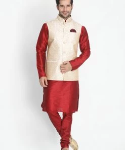 Buy 1 Get 1 VASTRAMAY Men's Beige Silk Blend Ethnic Jacket 12 Buy 1 Get 1 VASTRAMAY Men's Beige Silk Blend Ethnic Jacket