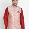 VASTRAMAY Men's Pink Cotton Silk Blend Ethnic Jacket Buy 1 Get 1 2 VASTRAMAY Men's Pink Cotton Silk Blend Ethnic Jacket Buy 1 Get 1