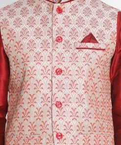 VASTRAMAY Men's Pink Cotton Silk Blend Ethnic Jacket Buy 1 Get 1