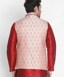 VASTRAMAY Men's Pink Cotton Silk Blend Ethnic Jacket Buy 1 Get 1