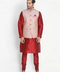 VASTRAMAY Men's Pink Cotton Silk Blend Ethnic Jacket Buy 1 Get 1