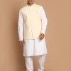 Kurta Sets VASTRAMAY Men's White Cotton Kurta, Solid Royal Nehru Jacket And Pyjama Set