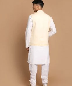 Kurta Sets VASTRAMAY Men's White Cotton Kurta, Solid Royal Nehru Jacket And Pyjama Set 10 Kurta Sets VASTRAMAY Men's White Cotton Kurta, Solid Royal Nehru Jacket And Pyjama Set