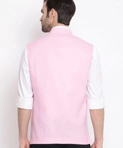 Vastramay Men's Pink Solid Classic Royal Cotton Blend Nehru Jacket