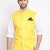 Vastramay Men's Yellow Solid Classic Royal Cotton Blend Nehru Jacket