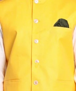 VASTRAMAY Men's White Cotton Kurta, Solid Royal Nehru Jacket And Pyjama Set Kurta Sets