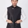 Vastramay Men's Black Cotton Silk Blend Ethnic Jacket