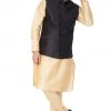 Vastramay Men's Gold Cotton Silk Blend Kurta, Ethnic Jacket And Pyjama Set
