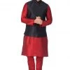Vastramay Men's Maroon Cotton Silk Blend Kurta, Ethnic Jacket And Pyjama Set