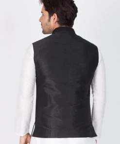 Vastramay Men's Black Cotton Silk Blend Ethnic Jacket 11 Vastramay Men's Black Cotton Silk Blend Ethnic Jacket