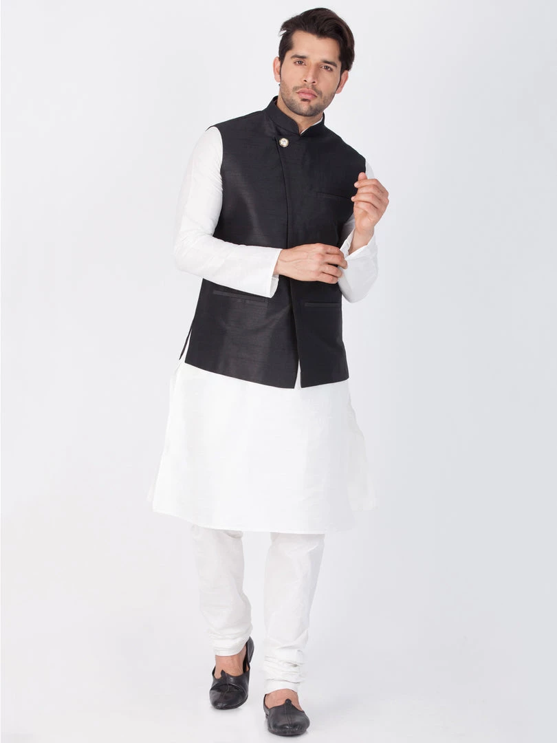 Vastramay Men's Black Cotton Silk Blend Ethnic Jacket 7 Vastramay Men's Black Cotton Silk Blend Ethnic Jacket