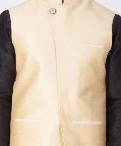 VASTRAMAY Men's Black Cotton Silk Blend Kurta, Ethnic Jacket And Pyjama Set 10 VASTRAMAY Men's Black Cotton Silk Blend Kurta, Ethnic Jacket And Pyjama Set