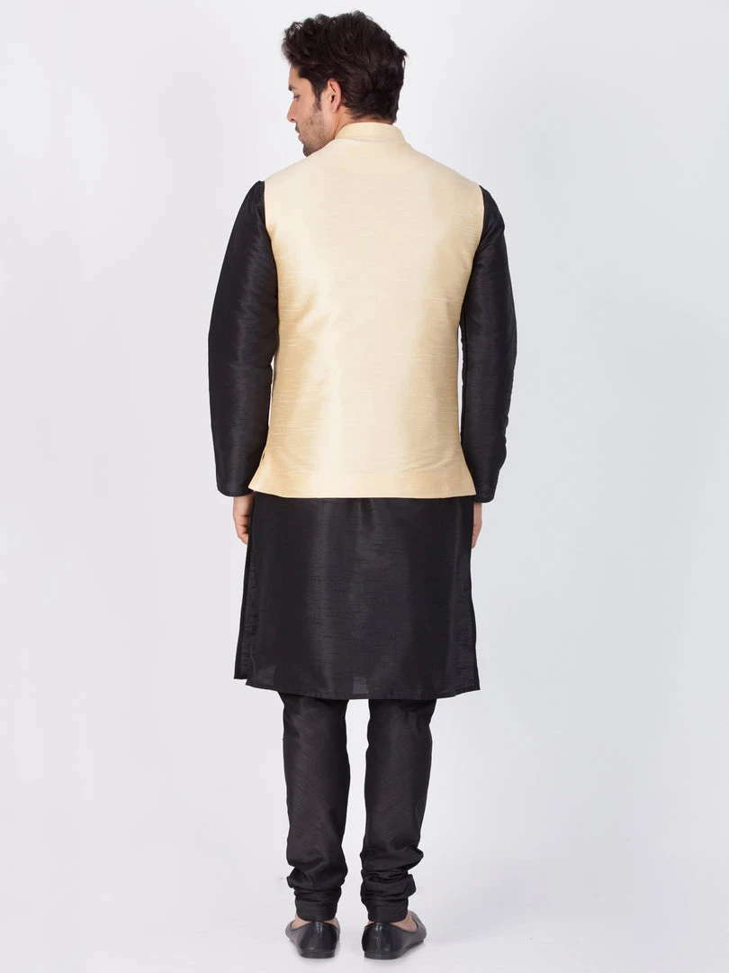 VASTRAMAY Men's Black Cotton Silk Blend Kurta, Ethnic Jacket And Pyjama Set 6 VASTRAMAY Men's Black Cotton Silk Blend Kurta, Ethnic Jacket And Pyjama Set