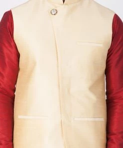VASTRAMAY Men's Gold Cotton Silk Blend Ethnic Jacket Nehru Jacket