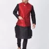 VASTRAMAY Men's Black Cotton Silk Blend Kurta, Ethnic Jacket And Pyjama Set Kurta Sets