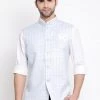 Vastramay Men's Blue Checkered Classic Linen Nehru Jacket 2 Vastramay Men's Blue Checkered Classic Linen Nehru Jacket
