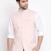 Vastramay Men's Pink Checkered Classic Linen Nehru Jacket