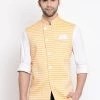 VASTRAMAY Men's Orange Stripes And Angrakha Pattern Classic Nehru Jacket 1 VASTRAMAY Men's Orange Stripes And Angrakha Pattern Classic Nehru Jacket