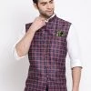 VASTRAMAY Men's Blue Checked And Angrakha Pattern Classic Nehru Jacket