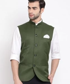 Vastramay Baap Beta Cotton Blend Green Jacket