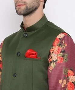 Vastramay Multicolored-Base-Purple Baap Beta Jacket Kurta Pyjama Set