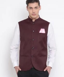 Vastramay Baap Beta Cotton Blend Maroon Jacket