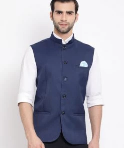 Vastramay Baap Beta Cotton Blend Blue Jacket