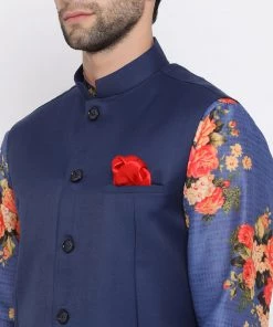 Vastramay Multicolored-Base-Blue Baap Beta Jacket Kurta Pyjama Set 18 Vastramay Multicolored-Base-Blue Baap Beta Jacket Kurta Pyjama Set