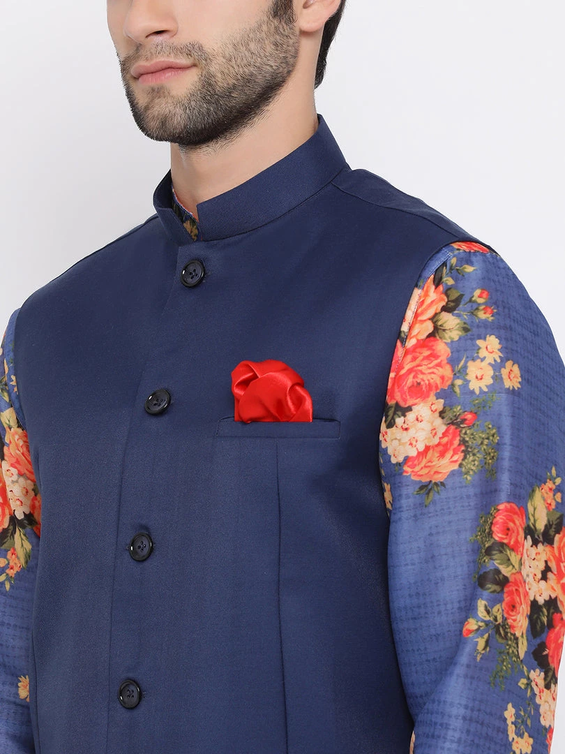 Vastramay Multicolored-Base-Blue Baap Beta Jacket Kurta Pyjama Set 7 Vastramay Multicolored-Base-Blue Baap Beta Jacket Kurta Pyjama Set
