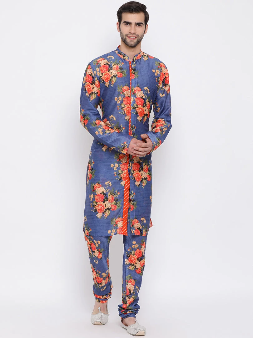 Vastramay Multicolored-Base-Blue Baap Beta Jacket Kurta Pyjama Set 6 Vastramay Multicolored-Base-Blue Baap Beta Jacket Kurta Pyjama Set