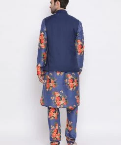 Vastramay Multicolored-Base-Blue Baap Beta Jacket Kurta Pyjama Set 16 Vastramay Multicolored-Base-Blue Baap Beta Jacket Kurta Pyjama Set