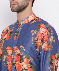 Vastramay Multicolored-Base-Blue Baap Beta Jacket Kurta Pyjama Set 19 Vastramay Multicolored-Base-Blue Baap Beta Jacket Kurta Pyjama Set