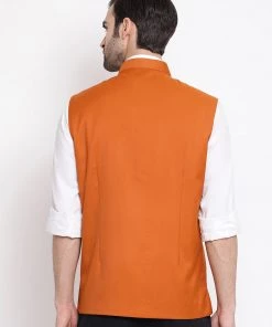 Vastramay Baap Beta Cotton Blend Orange Jacket