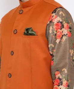 Vastramay Multicolored-Base-Chiku Baap Beta Jacket Kurta Pyjama Set