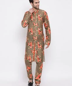 Vastramay Multicolored-Base-Chiku Baap Beta Jacket Kurta Pyjama Set