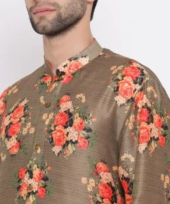 Vastramay Multicolored-Base-Chiku Baap Beta Jacket Kurta Pyjama Set