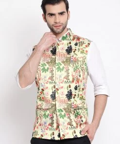 VASTRAMAY Men's Green Digital Printed Royal Nehru Jacket