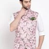 Vastramay Men's Pink Digital Floral Printed Royal Nehru Jacket